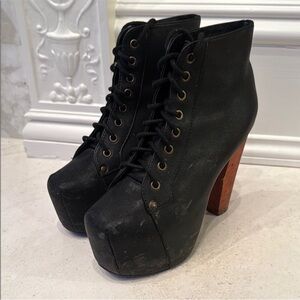 Jeffrey Campbell Black Lace Up Boots with High Heel